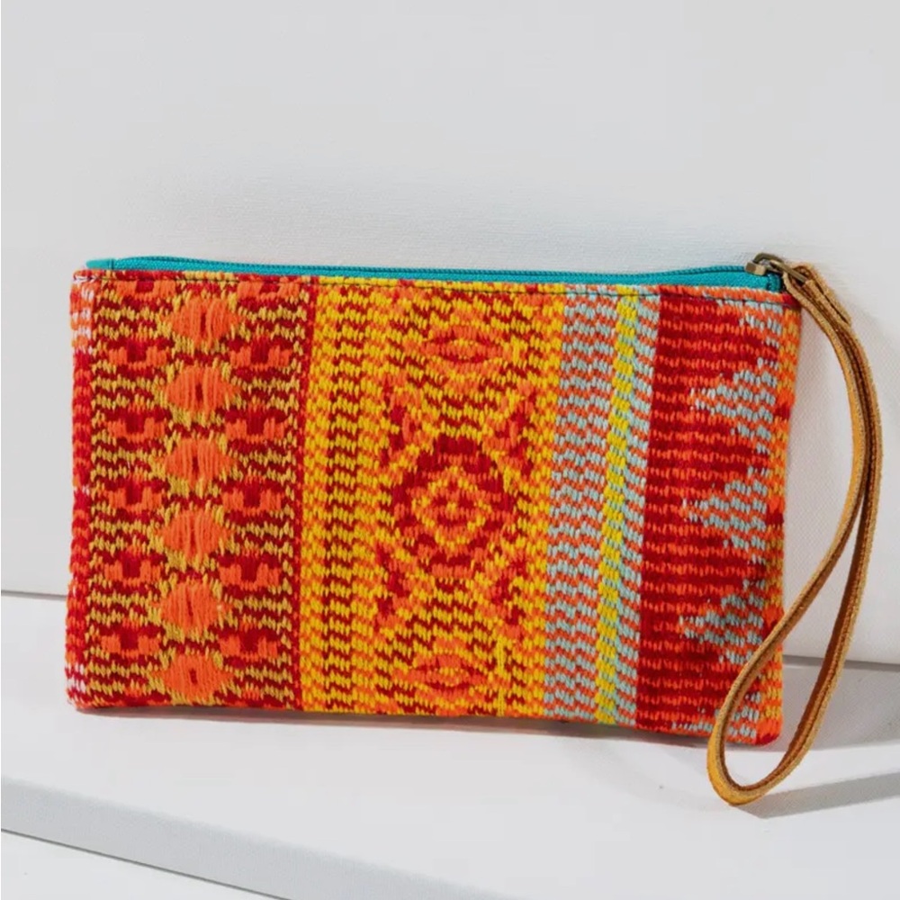 Southwestern Bohemian Vibrant Orange and Teal Women's Clutch NWT - Picture 10 of 12